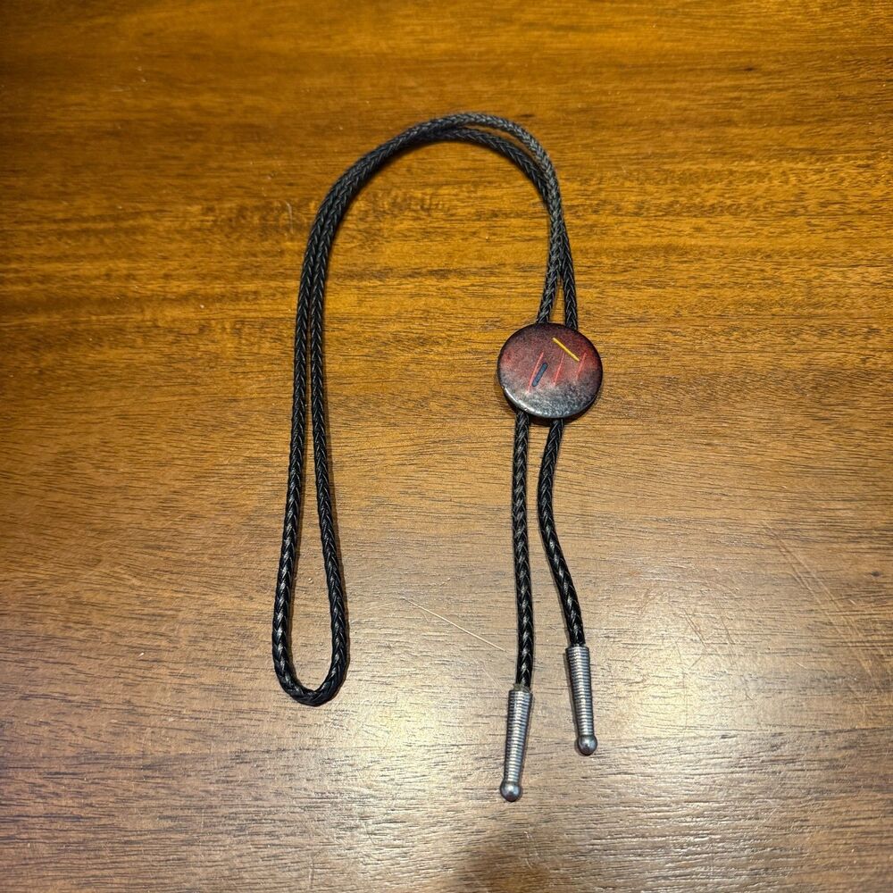 Vintage Abstract Enamel Bolo Tie - Mid-Century Modern Style